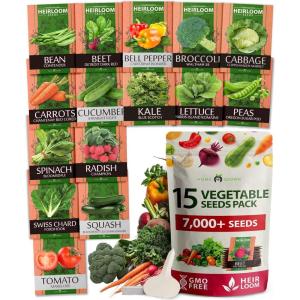imageHOME GROWN   25 Heirloom Vegetable Seeds Kit  14200 NONGMO Seeds for Planting Vegetables Survival Garden Seed Vault Tomatoes Carrots Beans Kale Peppers Indoor Outdoor Garden15Pack