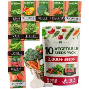 imageHOME GROWN   25 Heirloom Vegetable Seeds Kit  14200 NONGMO Seeds for Planting Vegetables Survival Garden Seed Vault Tomatoes Carrots Beans Kale Peppers Indoor Outdoor Garden10Pack