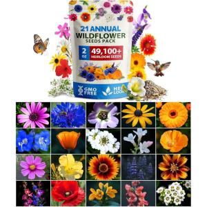 imageHOME GROWN   Wildflower Seeds Mix  49100 2oz Bulk Mix 21 Varieties Wild Flower  Bee and Butterfly Garden Pack  Native Annual Flowers for Planting for Your Garden21 Varieties Annual 2 oz