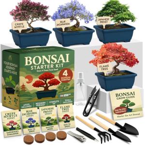 imageHOME GROWN Complete Bonsai Tree Starter Kit  Grow 4 Indoor Bonsai Trees from Seeds with Tools Pots ampamp Instructions  Perfect Christmas ampamp Thanksgiving Gardening Gift for Plant Lovers Men ampamp Women