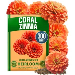 imageHOME GROWN Coral Zinnia Seeds 1g  600 Zinnia elegans Annual Flower Seeds for Planting Outdoors  Heat Tolerant Easy Summer Flowers to Plant  Herb Seed Companion for Pollinator Garden Beds for 2026Zinnia Coral 1pk