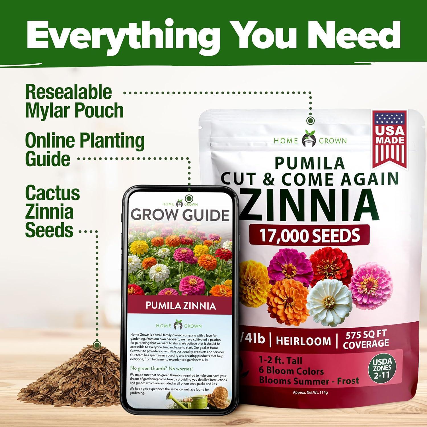 imageHOME GROWN Dwarf Zinnia Seeds Mix  17000 Pumila Zinnia Seeds for 2026  Zinnia Flower Seeds for Planting Outdoors  Bulk Colorful Cut Annual Flowers for Summer Gardens amp Containers Zinnia elegans