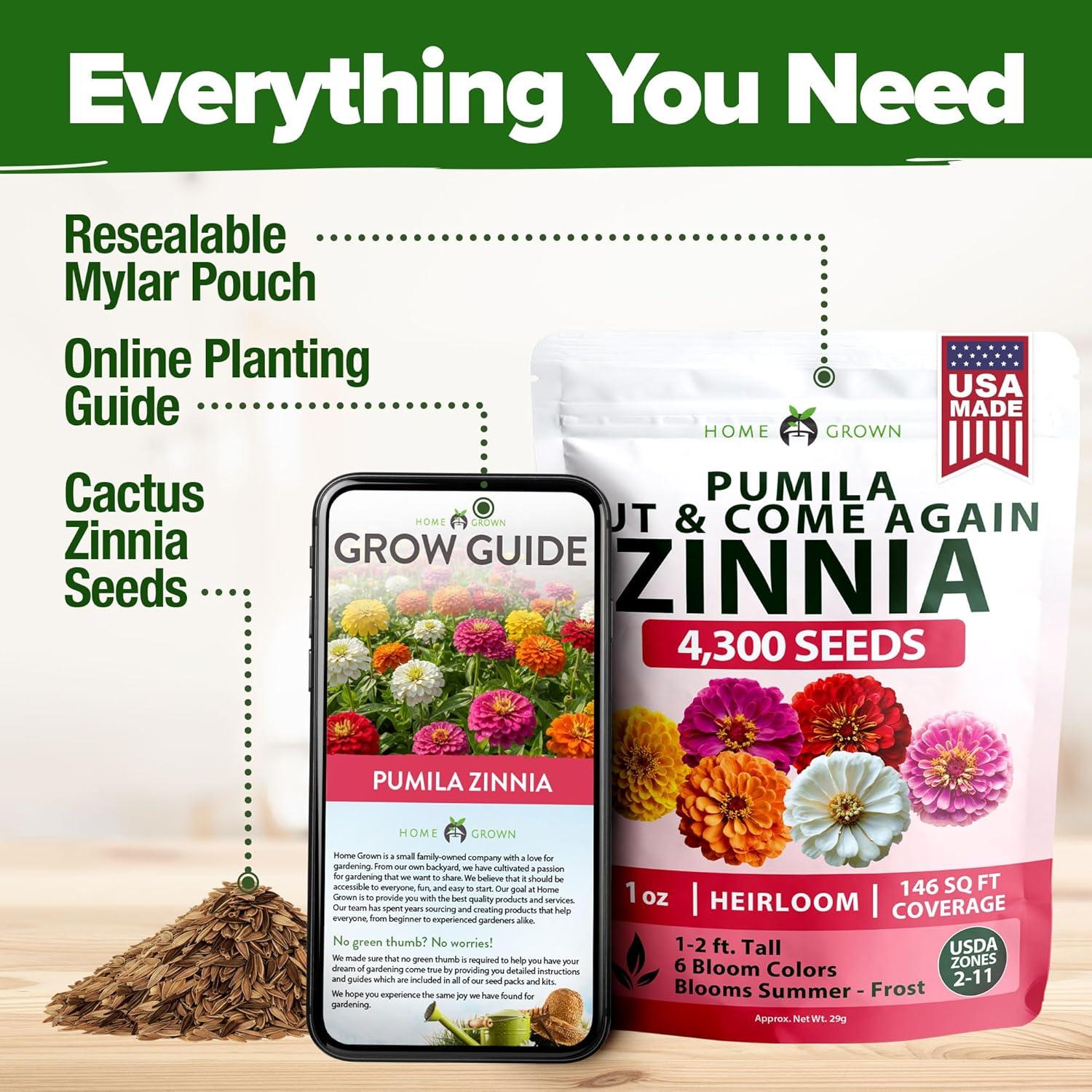 imageHOME GROWN Dwarf Zinnia Seeds Mix  4300 Pumila Zinnia Seeds for 2026  Zinnia Flower Seeds for Planting Outdoors  Colorful Cut Annual Flowers for Summer Gardens amp Containers Zinnia elegans