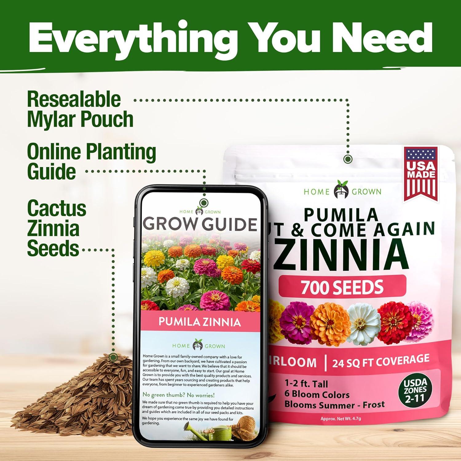 imageHOME GROWN Dwarf Zinnia Seeds Mix  700 Pumila Zinnias Seeds for 2026  Zinna Flower Seed for Planting Outdoors  Colorful Cut Annual Flowers for Summer Gardens amp Containers Zinnia elegans