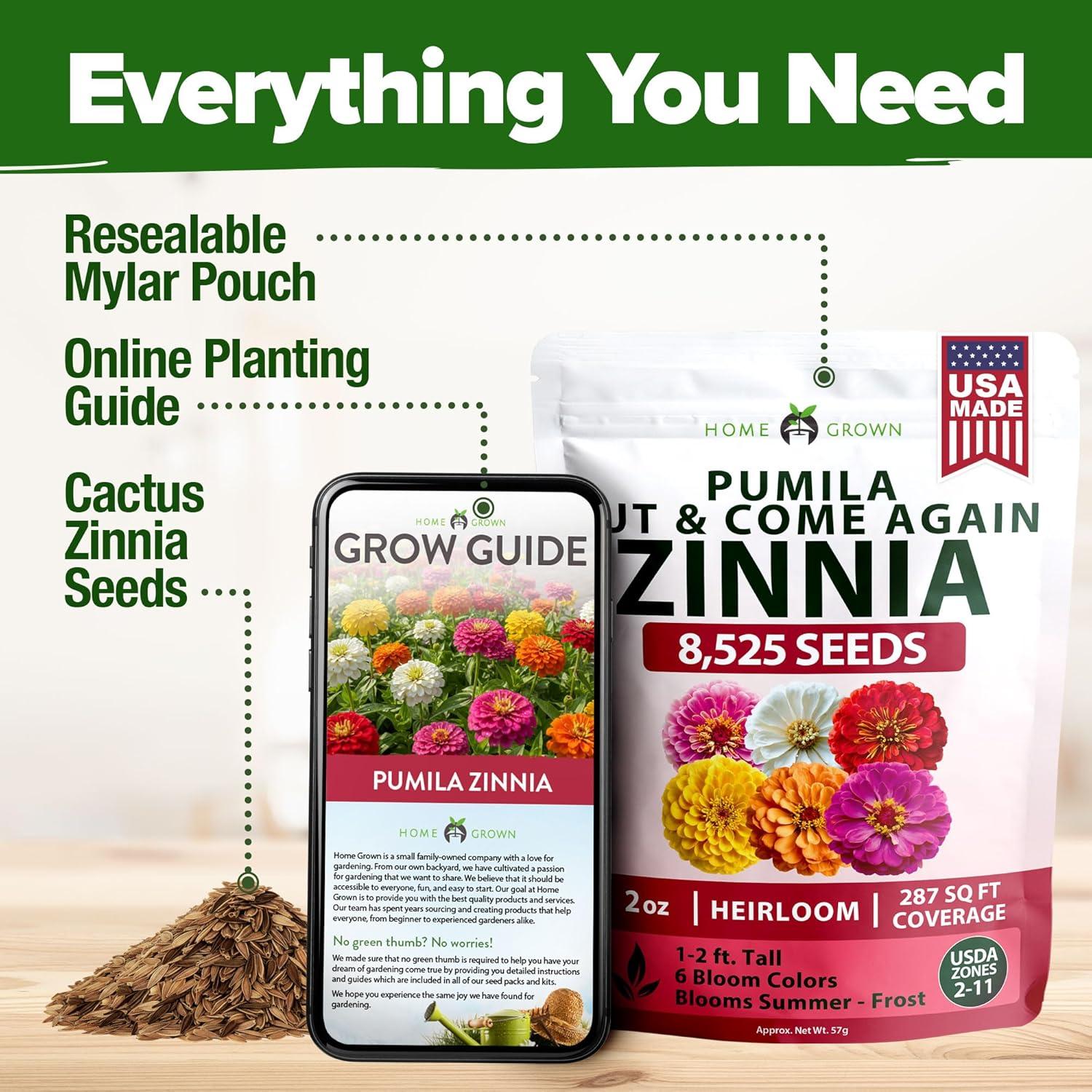 imageHOME GROWN Dwarf Zinnia Seeds Mix  8525 Pumila Zinnia Seeds for 2026 2oz  Zinnia Flower Seeds for Planting Outdoors  Colorful Cut Annual Flowers for Summer Gardens amp Containers Zinnia elegans