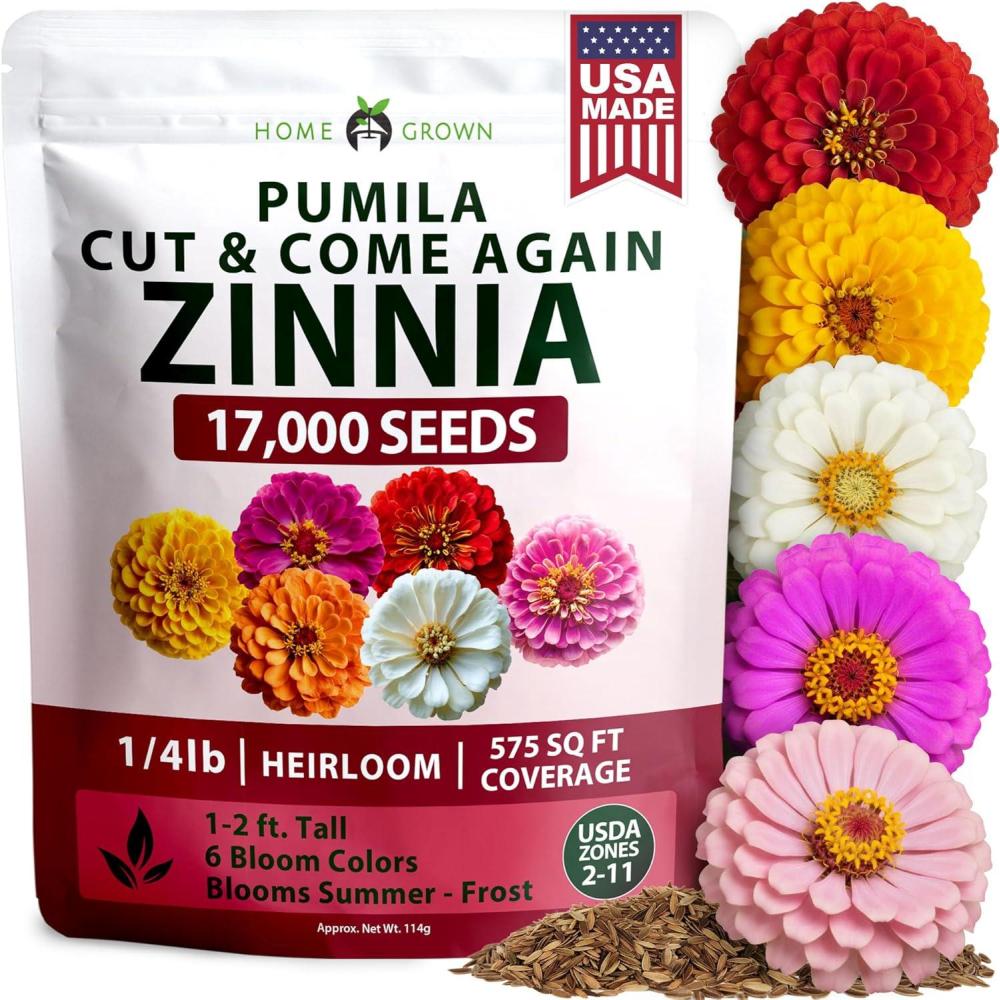 imageHOME GROWN Dwarf Zinnia Seeds Mix  17000 Pumila Zinnia Seeds for 2026  Zinnia Flower Seeds for Planting Outdoors  Bulk Colorful Cut Annual Flowers for Summer Gardens amp Containers Zinnia elegans