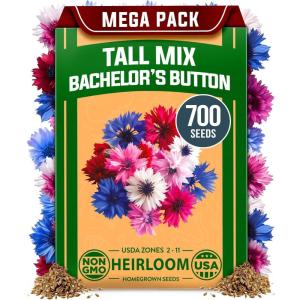 imageHOME GROWN Bachelor Button Flower Seeds Tall Mix 700 Cornflower Heirloom Seeds for Planting  Quick Blooming NonGMO Pollinator Friendly Easy to Grow Wildflowers USA Grown Centaurea cyanusBachelors Button Tall