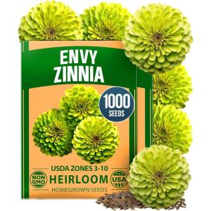imageHOME GROWN Envy Zinnia Seeds 1g  1000 Rare Lime Green Annual Zinnia Flower Seeds for Planting FastGrowing HeatLoving Variety Premium Herb Seeds Garden Companion for 2026 Blooms Zinnia elegansZinnia Envy 2pk