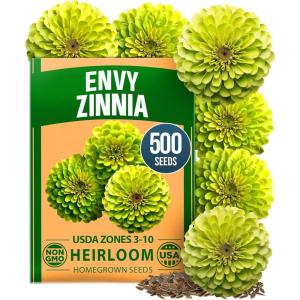 imageHOME GROWN Envy Zinnia Seeds 1g  1000 Rare Lime Green Annual Zinnia Flower Seeds for Planting FastGrowing HeatLoving Variety Premium Herb Seeds Garden Companion for 2026 Blooms Zinnia elegansZinnia Envy 1pk