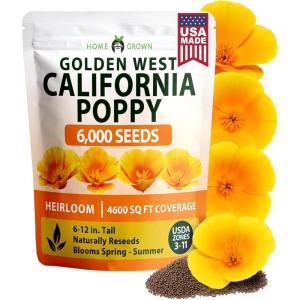 imageHOME GROWN California Poppy Golden West Seeds 6000 Spring Flower Seeds for Planting 2026 Perennial Poppy Seed for Planting Outdoors Herb Seeds Eschscholzia californica